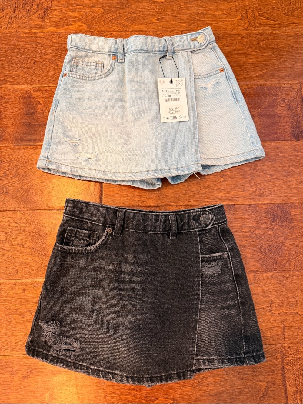 Zara Light Blue & Black Denim Skort Duo for Kids